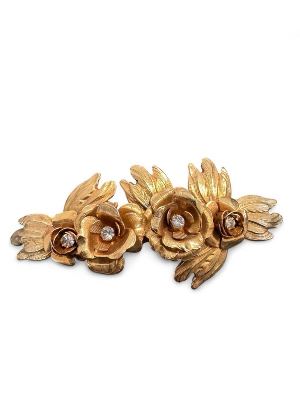 Gold Floral Crystal Hair Barrette - Women’s Hair Accessory